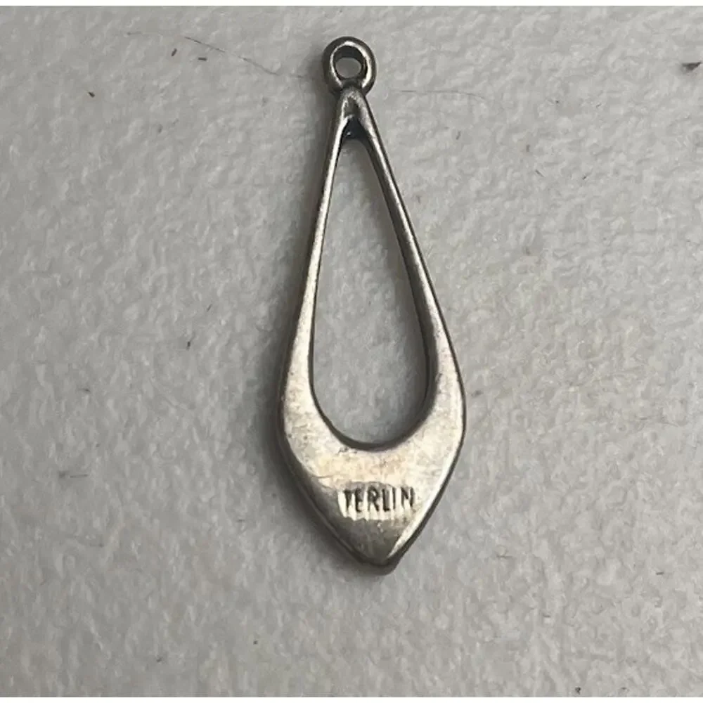 Vintage Teardrop Sterling Silver Turquoise Style Inlay Dangle Earrings NO HOOK